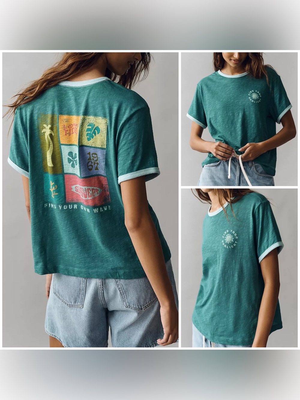 NWT Anthropologie Pilcro Cotton Graphic Tee - green - large